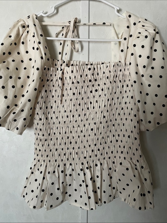 She + Sky Dresses & Skirts - She + Sky Cream and Black Polka Dot Smocked Midi Dress